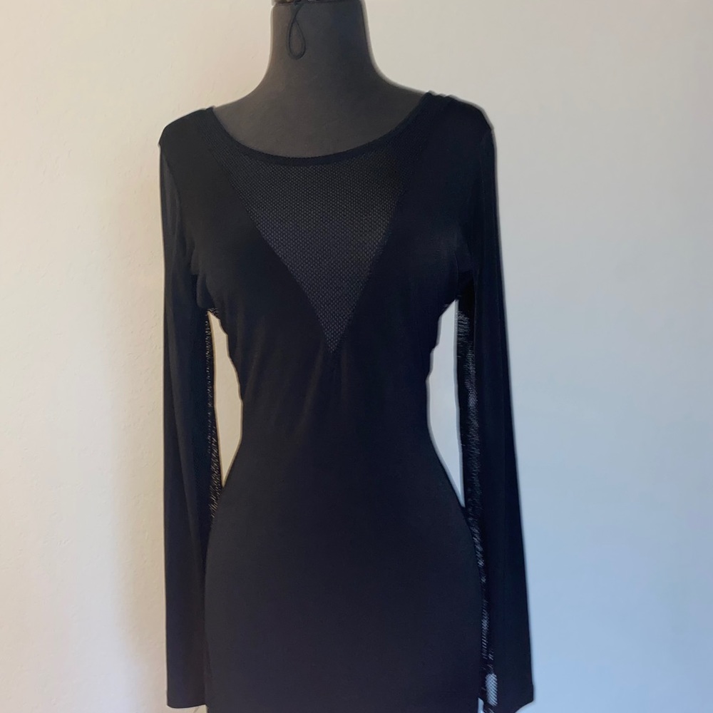 Long sleeve black with mesh insert Bodycon dress